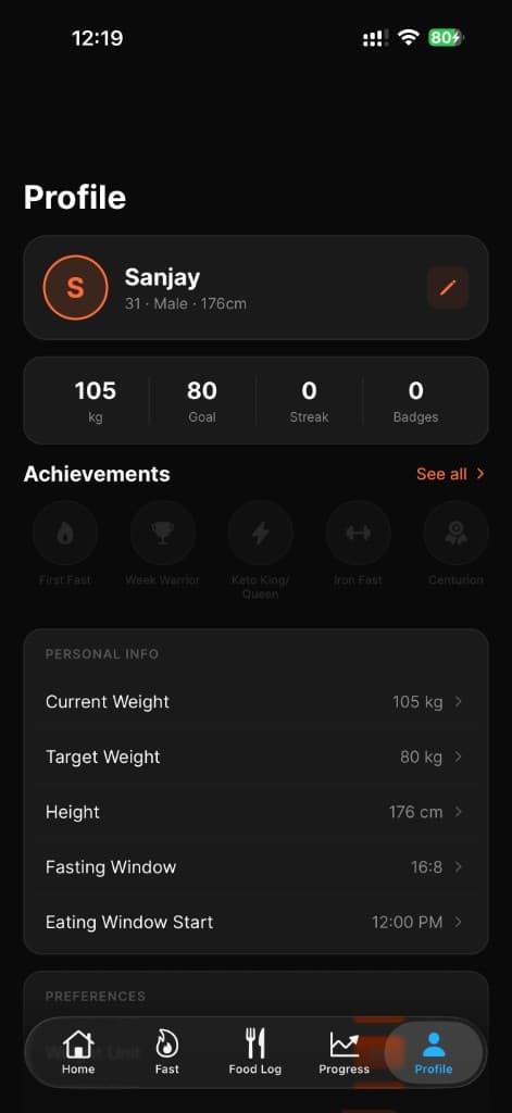 Burnlog profile and settings